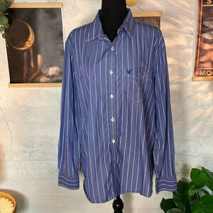 American eagle Blue white striped button down long sleeve shirt size XL